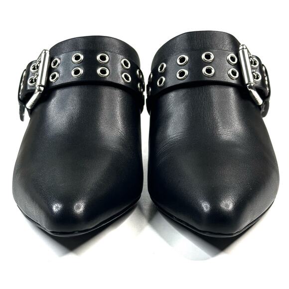 Rag & Bone Slip-On Spire Black Leather Grommet Mules Buckles Size 37 (US 7) New - Picture 3 of 9